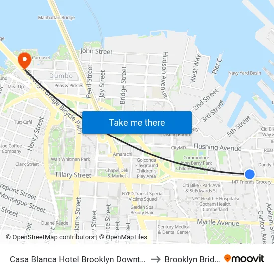Casa Blanca Hotel Brooklyn Downtown to Brooklyn Bridge map