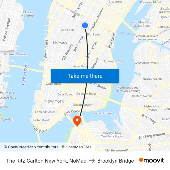 The Ritz-Carlton New York, NoMad to Brooklyn Bridge map