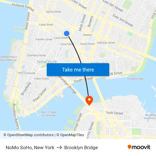 NoMo SoHo, New York to Brooklyn Bridge map