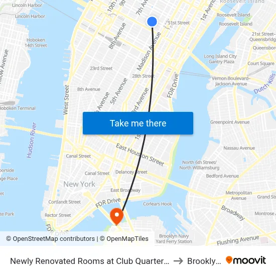 Newly Renovated Rooms at Club Quarters Hotel Times Square, New York to Brooklyn Bridge map