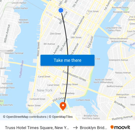 Truss Hotel Times Square, New York to Brooklyn Bridge map
