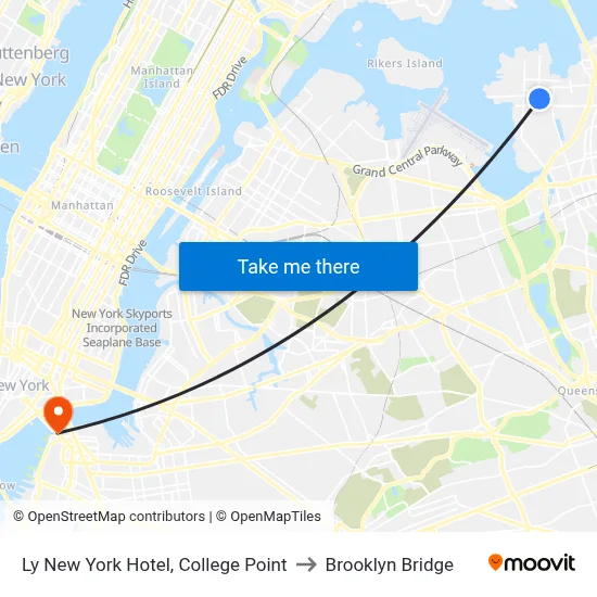 Ly New York Hotel, College Point to Brooklyn Bridge map
