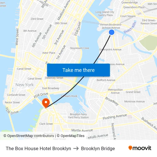The Box House Hotel Brooklyn to Brooklyn Bridge map