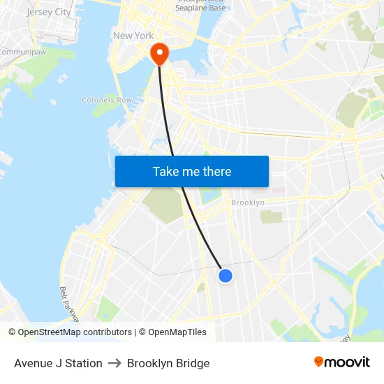 Avenue J Station to Brooklyn Bridge map