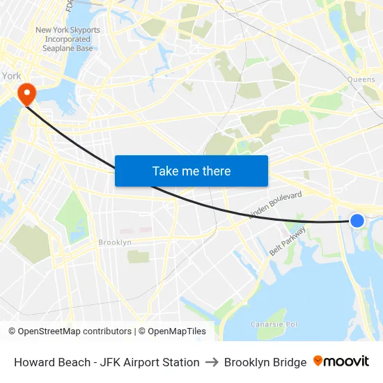 Howard Beach - JFK Airport Station to Brooklyn Bridge map