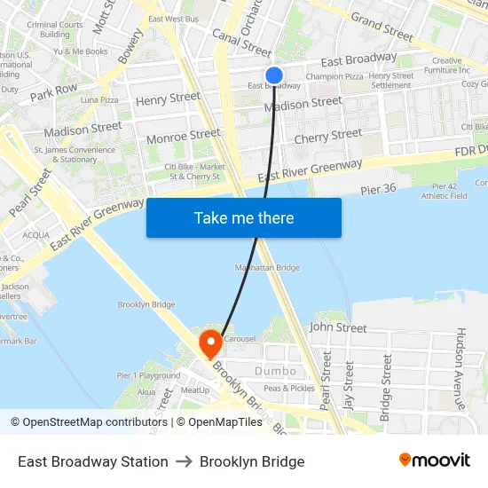 East Broadway Station to Brooklyn Bridge map