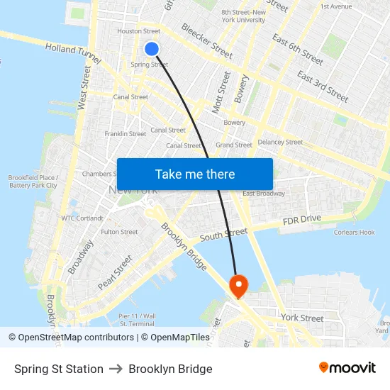 Spring St Station to Brooklyn Bridge map