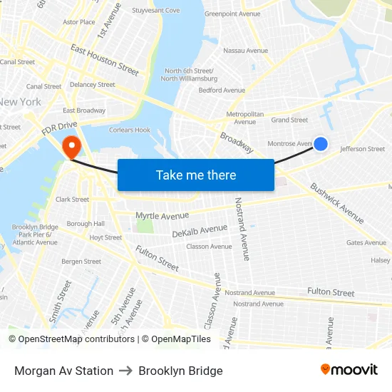 Morgan Av Station to Brooklyn Bridge map