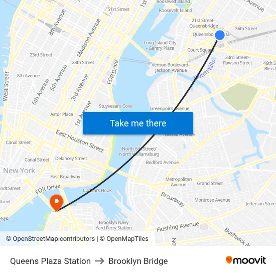 Queens Plaza Station to Brooklyn Bridge map