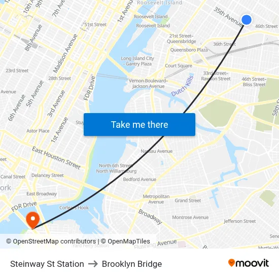 Steinway St Station to Brooklyn Bridge map
