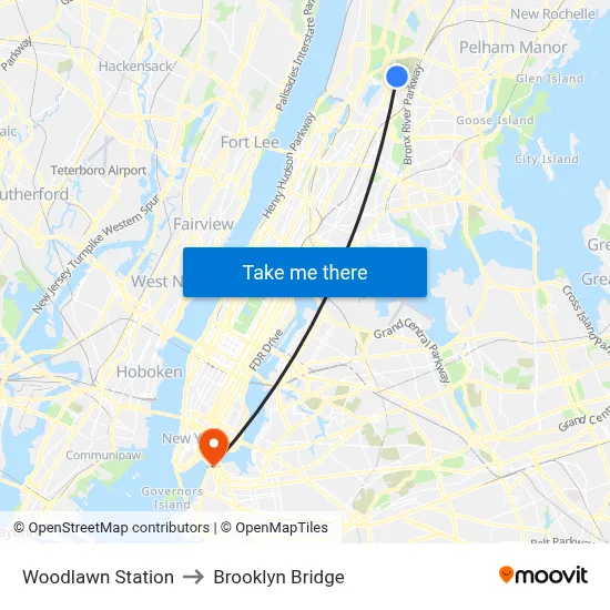 Woodlawn Station to Brooklyn Bridge map