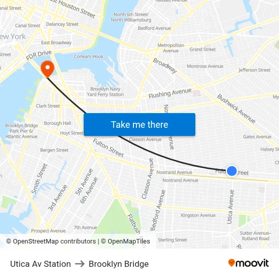 Utica Av Station to Brooklyn Bridge map