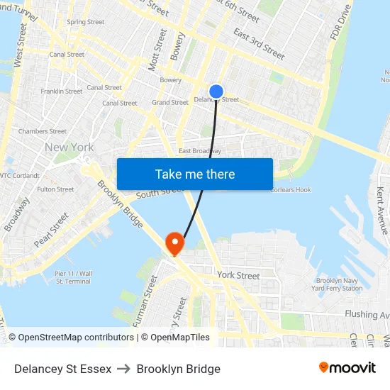 Delancey St Essex to Brooklyn Bridge map