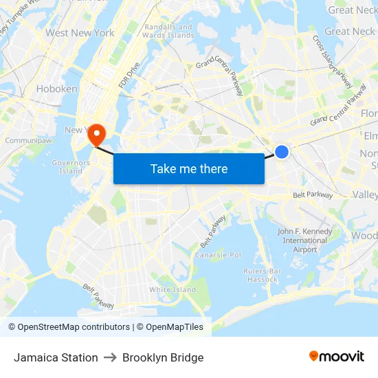 Jamaica Station to Brooklyn Bridge map
