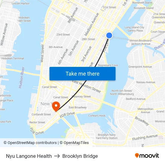 Nyu Langone Health to Brooklyn Bridge map