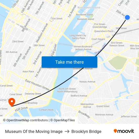 Museum Of the Moving Image to Brooklyn Bridge map