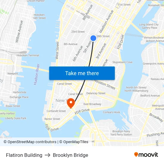 Flatiron Building to Brooklyn Bridge map