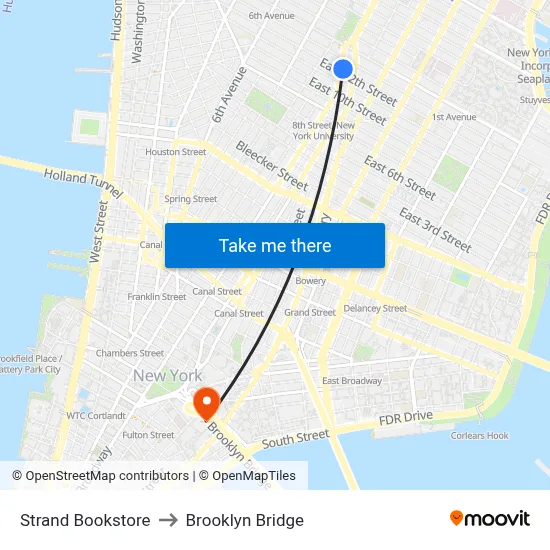 Strand Bookstore to Brooklyn Bridge map