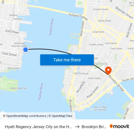 Hyatt Regency Jersey City on the Hudson to Brooklyn Bridge map