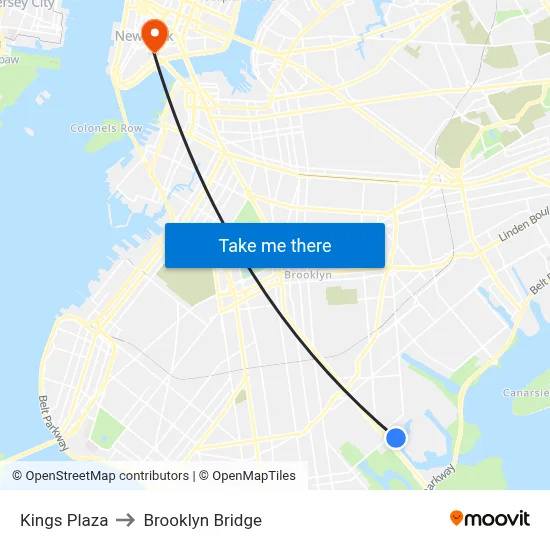 Kings Plaza to Brooklyn Bridge map