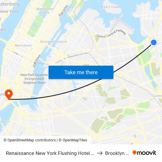 Renaissance New York Flushing Hotel at Tangram Plaza to Brooklyn Bridge map
