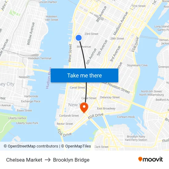 Chelsea Market to Brooklyn Bridge map