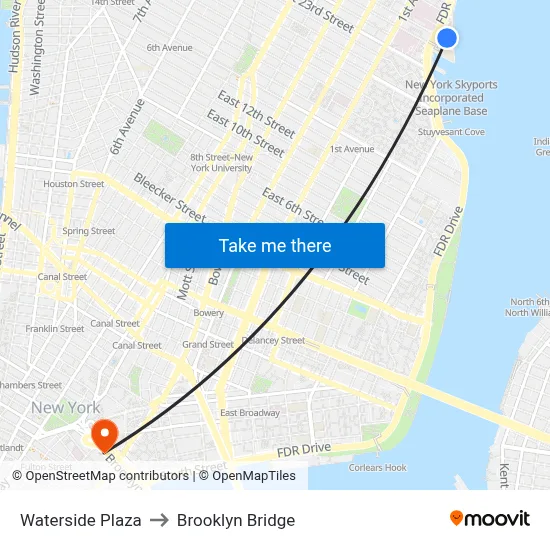 Waterside Plaza to Brooklyn Bridge map