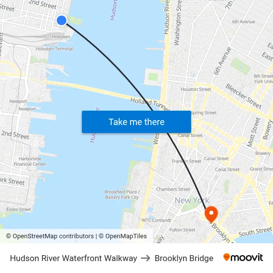 Hudson River Waterfront Walkway to Brooklyn Bridge map