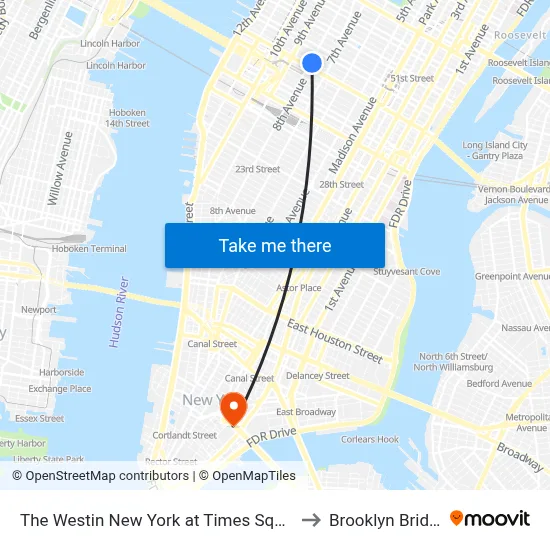 The Westin New York at Times Square to Brooklyn Bridge map