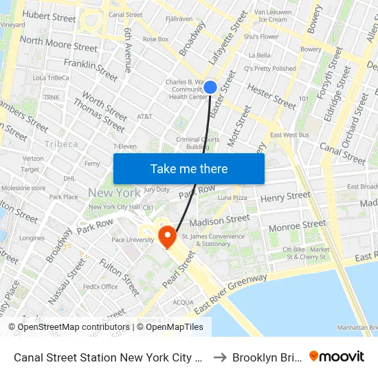 Canal Street Station New York City Subway to Brooklyn Bridge map