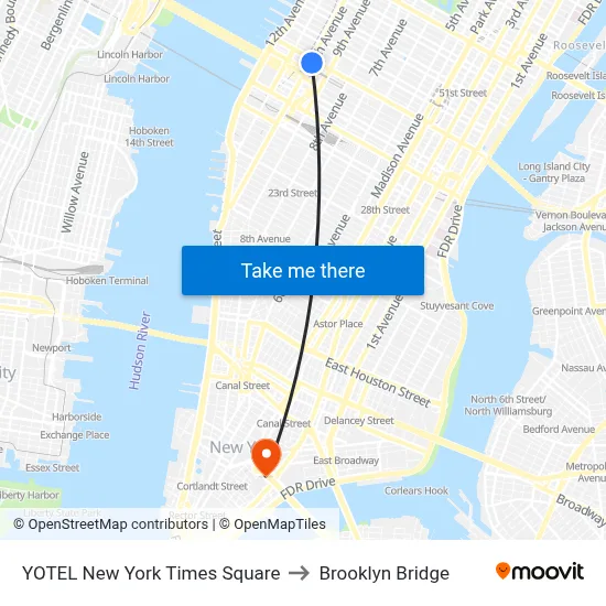 YOTEL New York Times Square to Brooklyn Bridge map