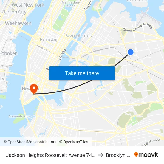 Jackson Heights Roosevelt Avenue 74th Street Station to Brooklyn Bridge map