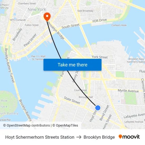 Hoyt Schermerhorn Streets Station to Brooklyn Bridge map