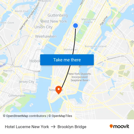 Hotel Lucerne New York to Brooklyn Bridge map
