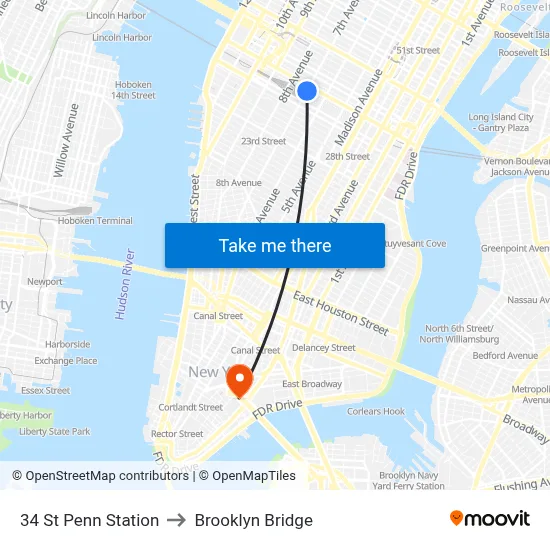 34 St Penn Station to Brooklyn Bridge map