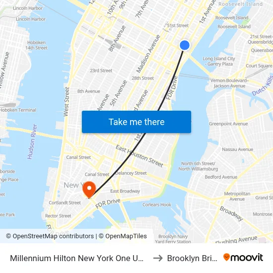 Millennium Hilton New York One UN Plaza to Brooklyn Bridge map