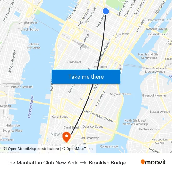 The Manhattan Club New York to Brooklyn Bridge map