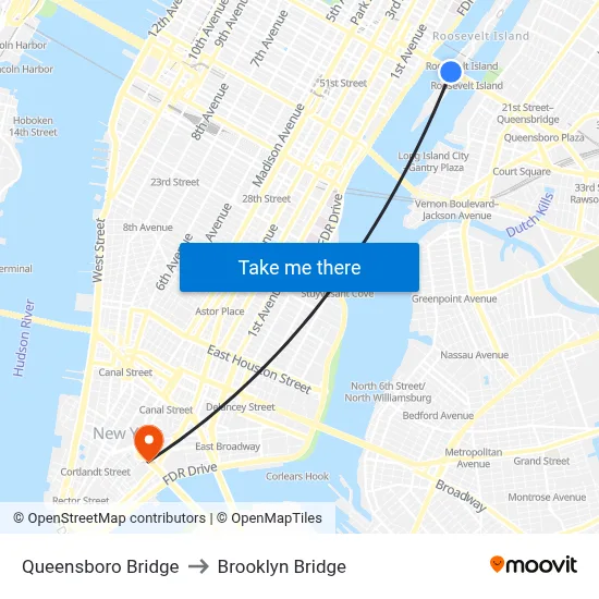 Queensboro Bridge to Brooklyn Bridge map