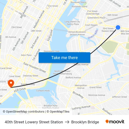 40th Street Lowery Street Station to Brooklyn Bridge map