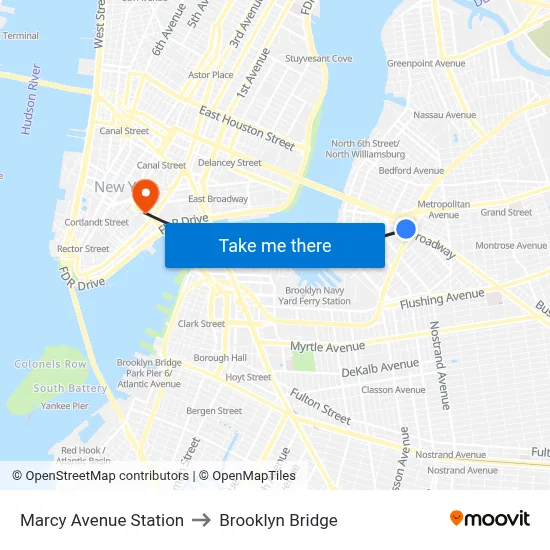 Marcy Avenue Station to Brooklyn Bridge map