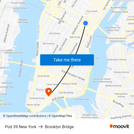 Pod 39 New York to Brooklyn Bridge map