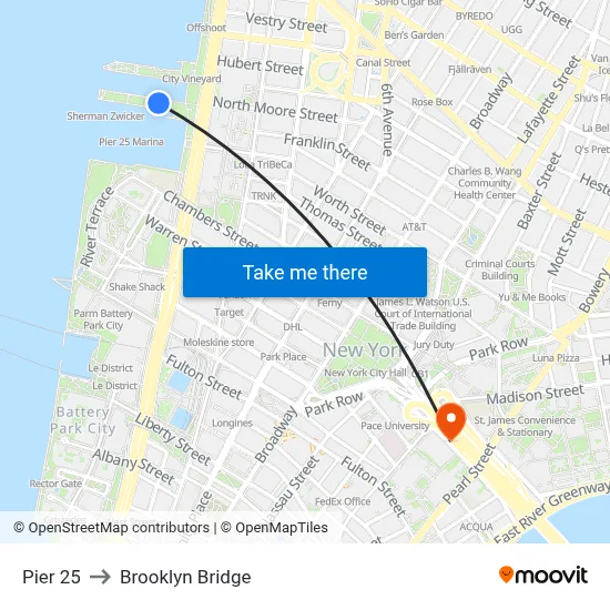 Pier 25 to Brooklyn Bridge map