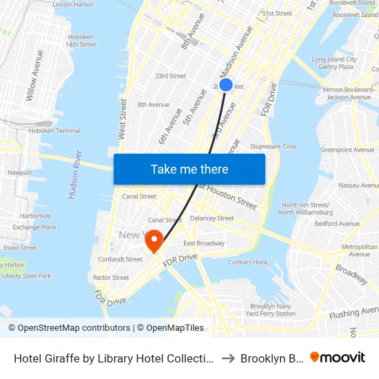 Hotel Giraffe by Library Hotel Collection New York to Brooklyn Bridge map