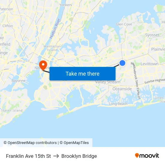 Franklin Ave 15th St to Brooklyn Bridge map