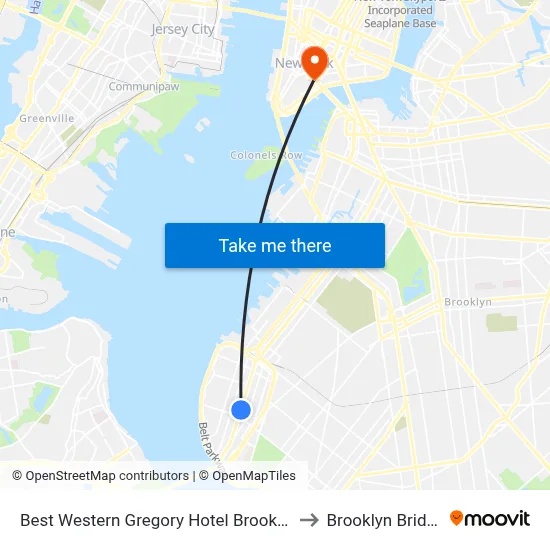 Best Western Gregory Hotel Brooklyn to Brooklyn Bridge map