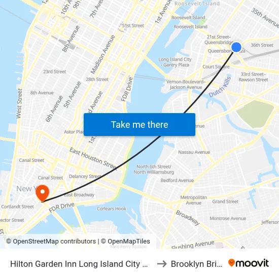 Hilton Garden Inn Long Island City Queens to Brooklyn Bridge map