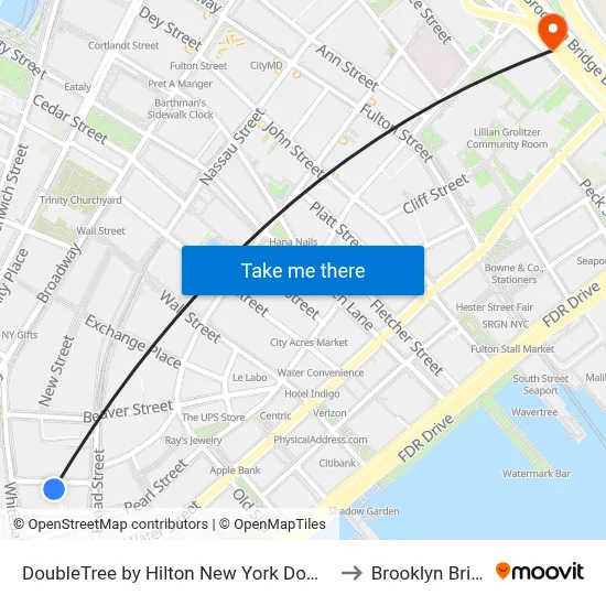 DoubleTree by Hilton New York Downtown to Brooklyn Bridge map