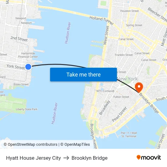 Hyatt House Jersey City to Brooklyn Bridge map
