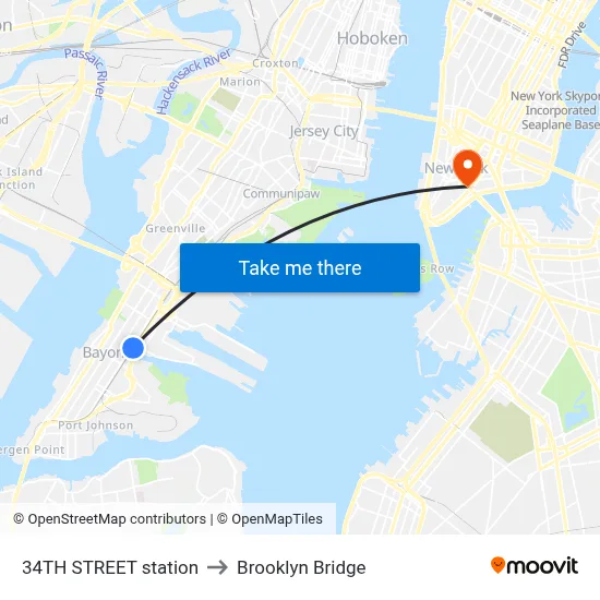 34TH STREET station to Brooklyn Bridge map