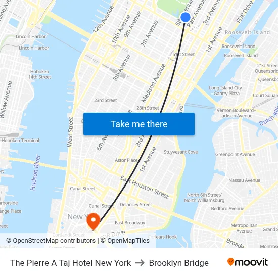 The Pierre A Taj Hotel New York to Brooklyn Bridge map